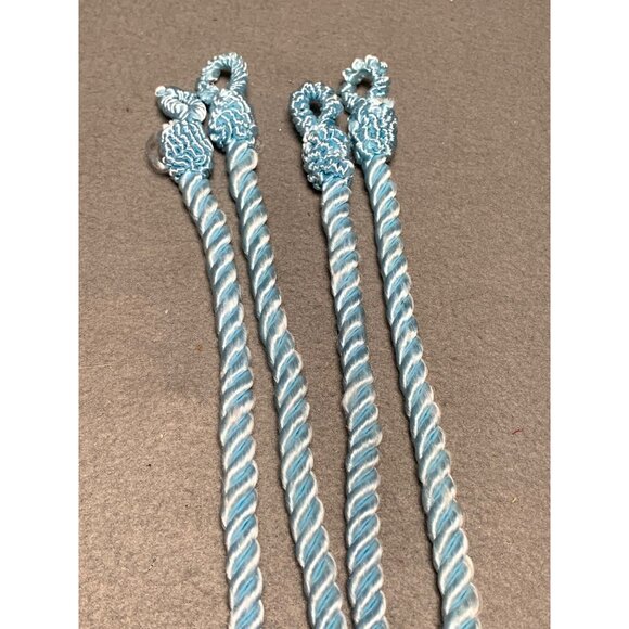 Decorative Curtain Tie Backs Set Of 2 Twisted Rope with Tassels 12" Long Blue - Picture 10 of 11